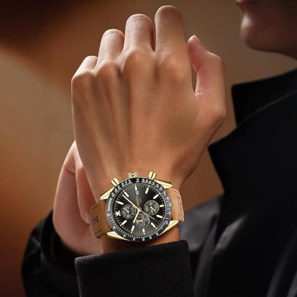 nibosi men's watch analog silicone quartz wrist watch for men business waterproof sport stainless steel leather watch with calendar