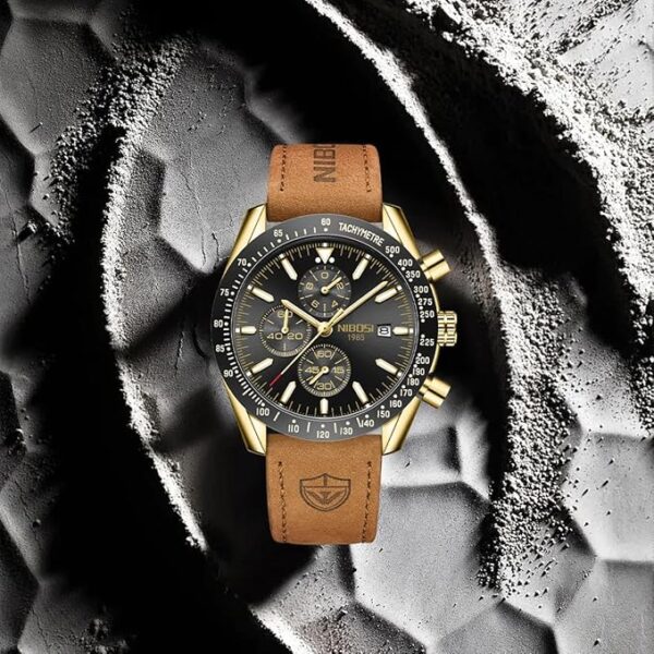 nibosi men's watch analog silicone quartz wrist watch for men business waterproof sport stainless steel leather watch with calendar